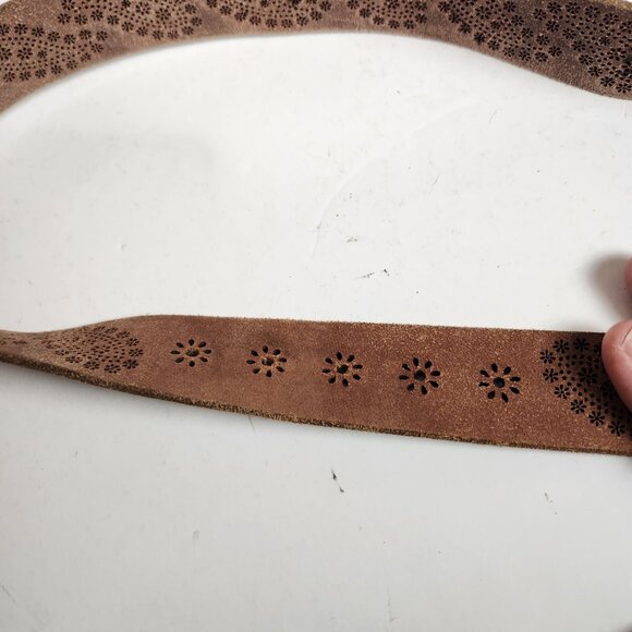 Lucky Brand Sun Flower Floral Leather Belt Lazer Cut Brown Large - Picture 9 of 9